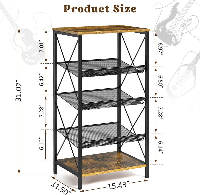 ThreeHio Guitar Pedal Organizer, 5 Tier Tuner Pedal Storage Shelf, Vintage Pedal Board Holder Stand, Freestanding Wooden Music Tuning Accessories Organization for Bass Guitar Ukulele Violin - Image 3